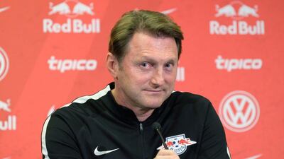 RB Leipzig head coach Ralph Hasenhuettl shown at a press conference on Monday. Sebastian Willnow / EPA / December 19, 2016