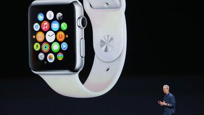 Tim Cook announces the Apple Watch during an Apple special event at the Flint Center for the Performing Arts in Cupertino, California. Justin Sullivan / Getty Images/ AFP