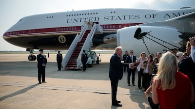 US President Donald Trump speaking to reporters before boarding the newer Air Force One, a plane given to the White House by the Qatari government. Reuters