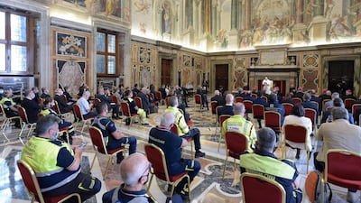 Pope Francis during his audience with doctors, nurses and healthcare professionals from Lombardy in Vatican City. EPA/Vatican