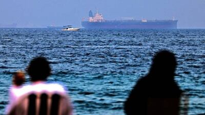 The Israeli-linked Japanese-owned tanker 'MT Mercer Street' is seen off the port of the Gulf Emirate of Fujairah in the UAE. AFP