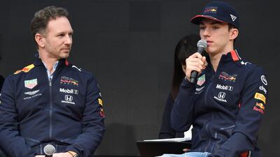 Red Bull Racing team principal Christian Horner, left, with new team driver Pierre Gasly at a recent function ahead of the Australian Grand Prixz. AFP