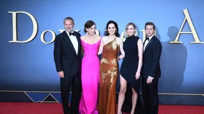 Cast members Hugh Bonneville, Elizabeth McGovern, Michelle Dockery, Laura Carmichael and Allen Leech arrive for the 'Downton Abbey' film world premiere in London on September 9, 2019. EPA