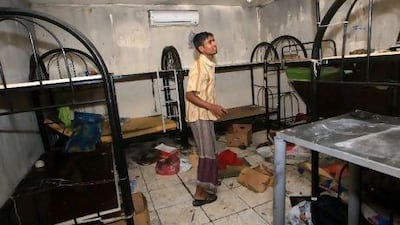 Labourers died of suffocation in this room of a converted warehouse, which caught fire yesterday in Musaffah.