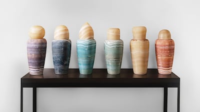 Omar Chakil's Colorama Canopic vases. Photo: Galerie Gastou