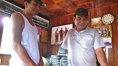 General Sao Kur Guern, right, local commander for the Shan State Army-South in his battalion headquarters in Loi Taileng.