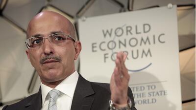 Mohammed Al-Jadaan, Saudi Arabia's finance minister, gestures as he speaks during a panel session on day three of the World Economic Forum in Davos. Bloomberg
