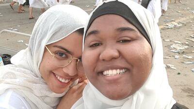 Balquees Basalom, left, with Dania, who she met at Hajj. Balquees Basalom / The National