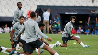 Salah with team mates during training. Reuters