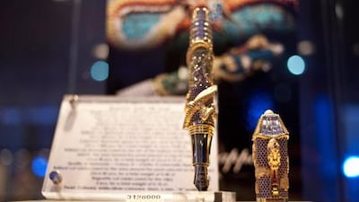 ?The world's most expensive pen at a whopping ?Dh3.1 million is being showcased at the World Luxury Expo in Dubai. ?Razan Alzayani / The National