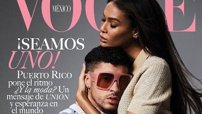 Bad Bunny and Joan Smalls on the April 2020 cover of 'Vogue' Mexico. Instagram / Vogue Mexico