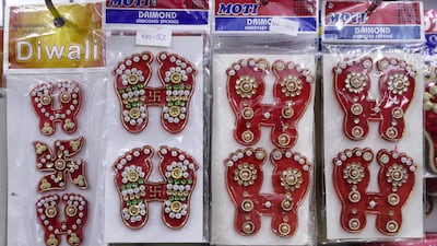 Decoration items for Diwali festival on display at the Madhoor shop in Bur Dubai area in Dubai. Diwali is the Indian festival of lights. Pawan Singh/The National