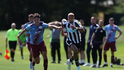 Newcastle midfielder Jolinton on the attack against Gateshead.