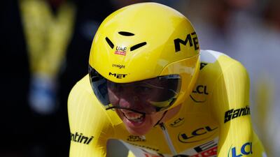 UAE Team Emirates' Tadej Pogacar reacts after finishing stage 7. Reuters