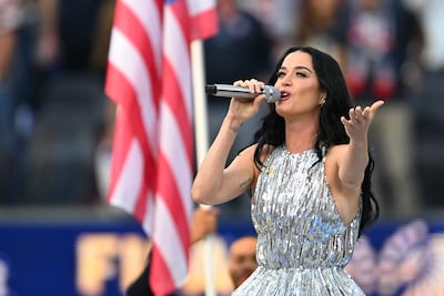 Perry performs at the 2026 World Cup at Los Angeles Stadium in Inglewood. AFP