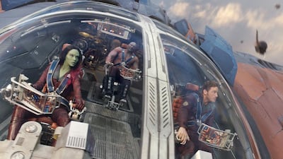 From left: Zoe Saldana, Dave Bautista and Chris Pratt in a scene from Guardians Of The Galaxy. Courtesy Film Frame