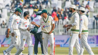Pakistan's Zahid Mahmood, centre, picked up four wickets. AFP