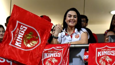 Punjab Kings co-owner Preity Zinta cheers during the IPL 2022 match against Chennai Super Kings at the Wankhede Stadium in Mumbai on Monday, April 25. Sportzpics for IPL