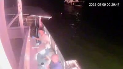 CCTV footage shows people running as fire approaches a vessel. Reuters