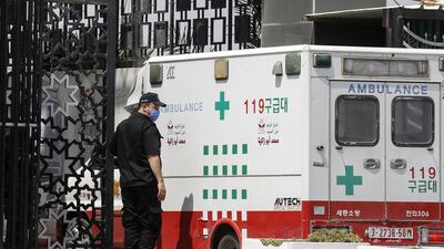 Palestinian security forces loyal to Gaza's Hamas rulers check the papers of an intensive care ambulance at the Rafah border crossing with Egypt. AFP