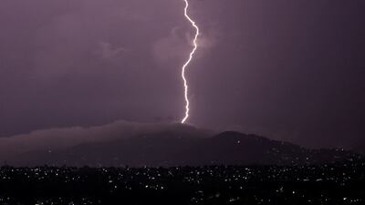 A lightning bolt flashes through the night sky in Kathmandu, Nepal. Reuters