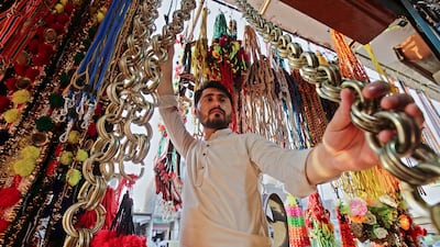 Ornaments for sacrificial animals at a roadside shop before Eid Al Adha in Peshawar, Pakistan. EPA