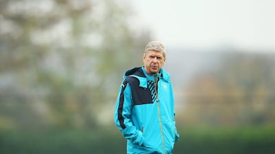 Arsenal manager Arsene Wenger observes his team during their training session on Tuesday ahead of Wednesday’s contest in the Champions League. Dan Mullan / Getty Images