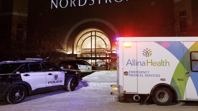 Emergency vehicles at the Mall of America after shots were fired at the shopping centre in Bloomington, Minnesota. AP