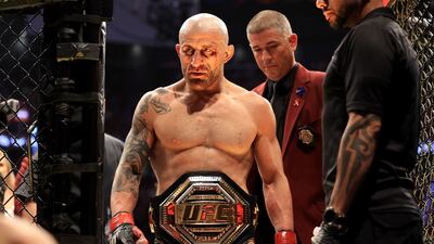 Alexander Volkanovski of Australia celebrates his unanimous decision win over Max Holloway in their featherweight title bout during UFC 276 at T-Mobile Arena on July 02, 2022 in Las Vegas, Nevada. AFP