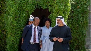 Sheikh Khaled bin Mohamed, Crown Prince of Abu Dhabi, with Mswati III. Wam