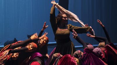 The Funoun Palestinian Popular Dance Troupe performing at the Palestine International Festival for Music and Dance in the city of Ramallah in the occupied West Bank. AFP