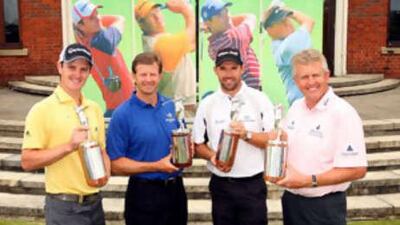 Retief Goosen, Padraig Harrington and Colin Montgomerie, gathered at The London Golf Club in Kent, England, to unveil the European Tour branding.