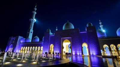 A view of Sheikh Zayed Grand Mosque, Abu Dhabi, on the first evening of Ramadan. Victor Besa / The National