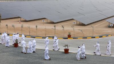 CSP is short for concentrated solar project, a type of thermal plant where the sun’s rays are focused on heating a fluid that can be used to turn power turbines.Pawan Singh / The National ) For Business. Story by Andrew. ID No : 14206 *** Local Caption *** PS2003- SOLAR PARK03.jpg