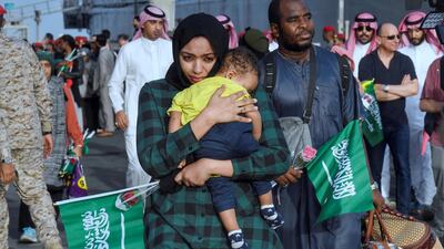 Civilians of different nationalities arrive at Jeddah Sea Port. Reuters