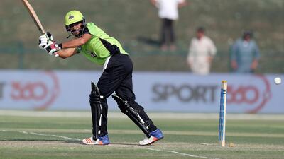 Mohammad Faizan of Lahore Qalanders plays a shot.