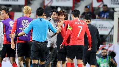 Kim Jin-su of South Korea scores in the game between South Korea and Bahrain in the Asian Cup 2019. Tuesday, January 22nd, 2019 at Rashid Stadium, Dubai. All Photos by Chris Whiteoak/The National