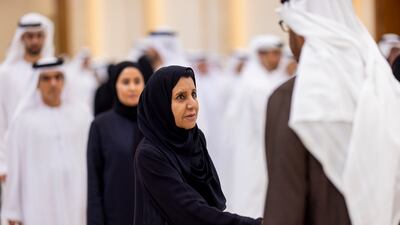 President Sheikh Mohamed receives condolences from Dr Maitha Al Shamsi, Minister of State, on the passing of Sheikh Tahnoon bin Mohammed, Ruler's Representative in Al Ain Region, at Al Mushrif Palace. Ryan Carter / UAE Presidential Court
