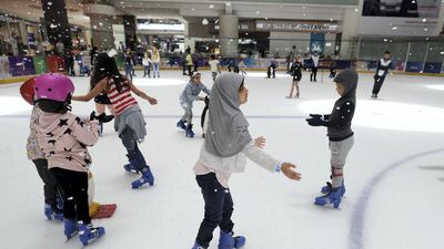Skates and helmets are available for rent at Dubai Ice Rink. Chris Whiteoak / The National
