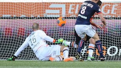 Thiago Motta scores Paris Saint-Germain's lone goal against Lorient on Friday. Jean-Sebastien Evrard / AFP / March 21, 2014