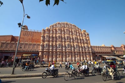 Pink sandstone has also been used to build many of Jaipur’s palaces, including Hawa Mahal, above. Getty Images
