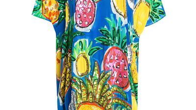 A fruit-print kaftan from the Bonita collection, created by artist Kristian Williams, available at Sauce. Courtesy Sauce