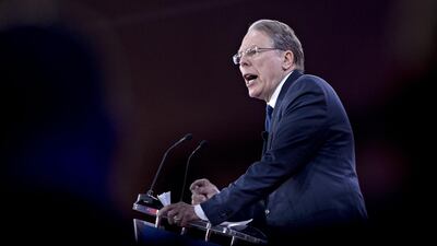 Wayne LaPierre, CEO of the National Rifle Association (NRA), speaks at the Conservative Political Action Conference (CPAC) in National Harbor, Maryland. Mr LaPierre blasted school officials, local law enforcement and the FBI for failing to prevent school shootings. Andrew Harrer/Bloomberg