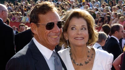 Ron Leibman, left, with wife Jessica Walter at the 57th Annual Primetime Emmy Awards in Los Angeles. Leibman has died after an illness at age 82. AP