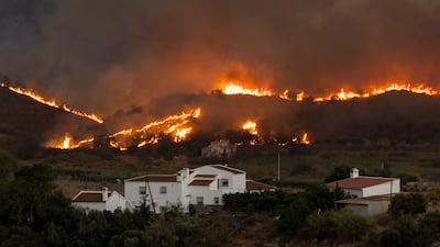Flames and smoke rise from a wildfire near the municipality of El Pocico in Almeria, Spain. Getty Images