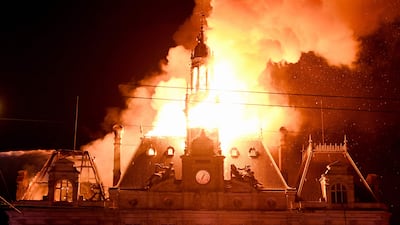 The city hall on fire in Limoges, central France. AFP