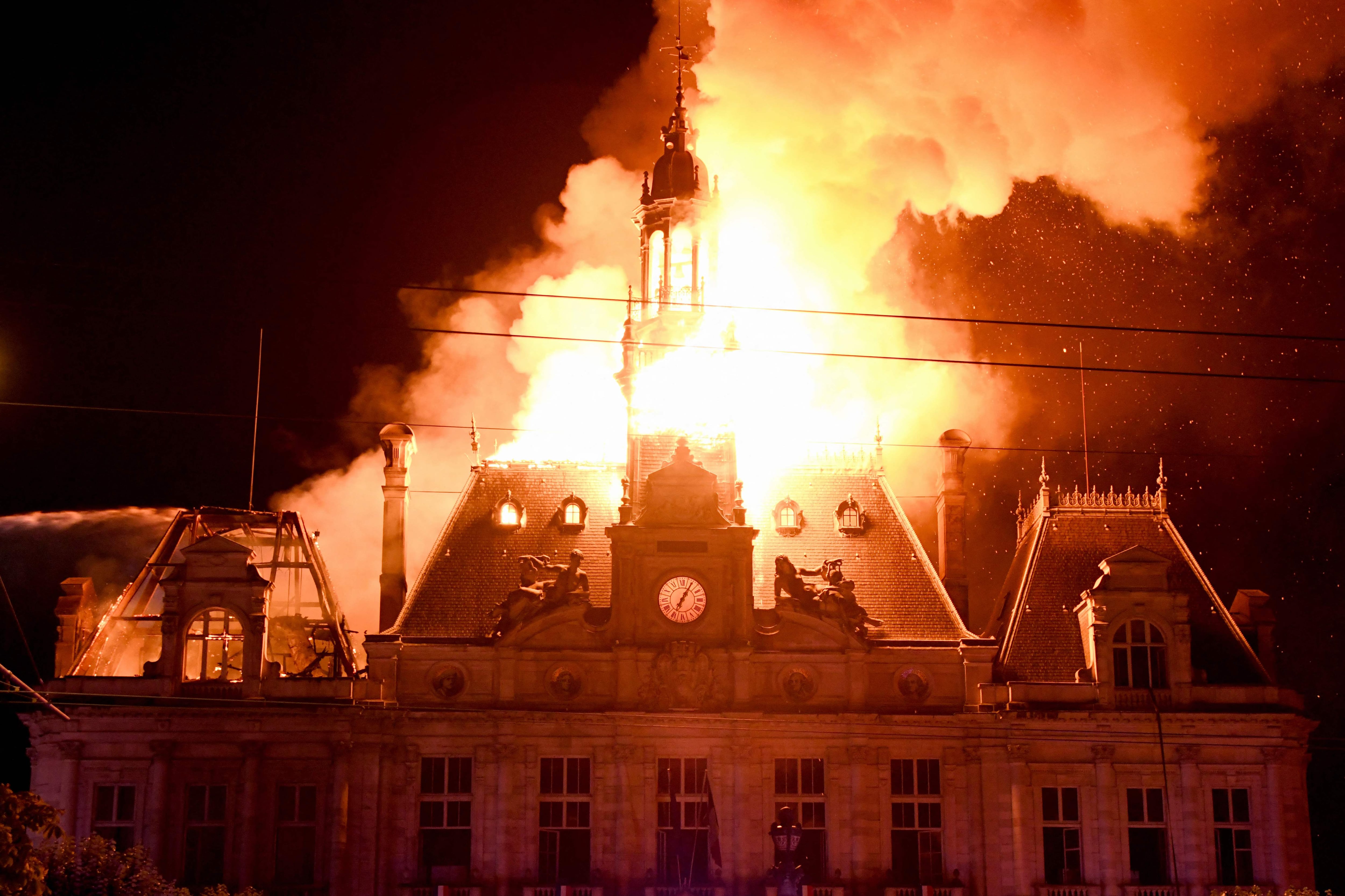 The city hall on fire in Limoges, central France. AFP