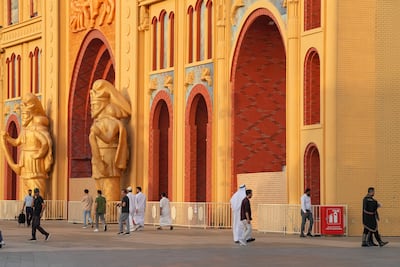 The Iran pavilion appeared closed on Global Village’s reopening night, with its signage removed and a barrier across the entrance. Pawan Singh for The National