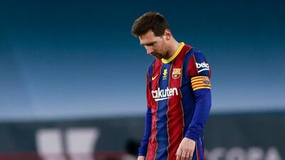 Barcelona's Lionel Messi looks dejected after Athletic Bilbao's Asier Villalibre scores their second goal. Reuters