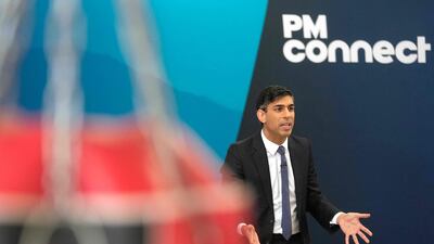 Britain's Prime Minister Rishi Sunak speaks to an audience in Chelmsford in Essex, on March 27. AFP